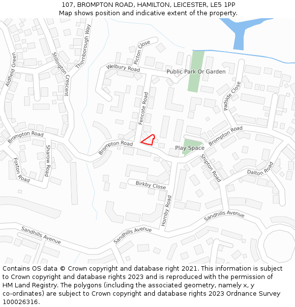 107, BROMPTON ROAD, HAMILTON, LEICESTER, LE5 1PP: Location map and indicative extent of plot