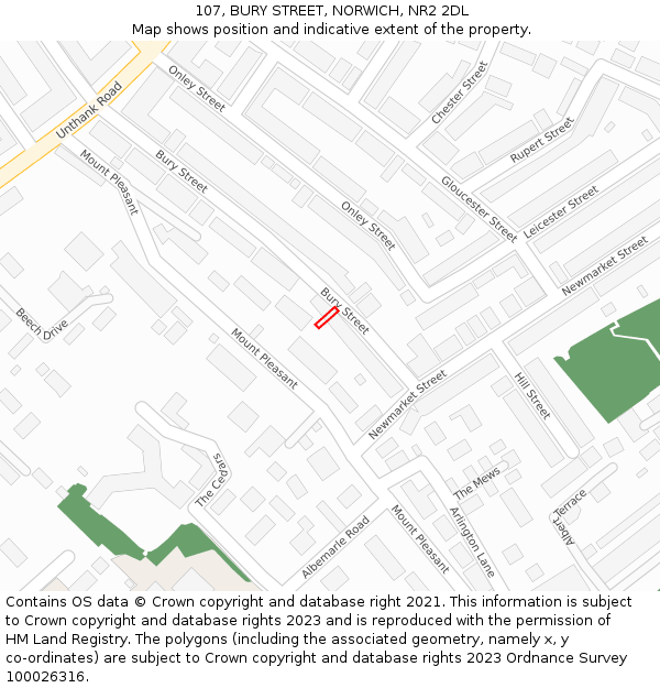 107, BURY STREET, NORWICH, NR2 2DL: Location map and indicative extent of plot