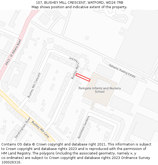 107, BUSHEY MILL CRESCENT, WATFORD, WD24 7RB: Location map and indicative extent of plot