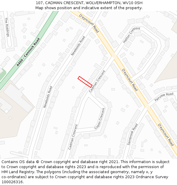 107, CADMAN CRESCENT, WOLVERHAMPTON, WV10 0SH: Location map and indicative extent of plot