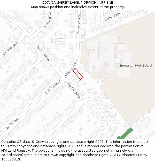 107, CANNERBY LANE, NORWICH, NR7 8NE: Location map and indicative extent of plot