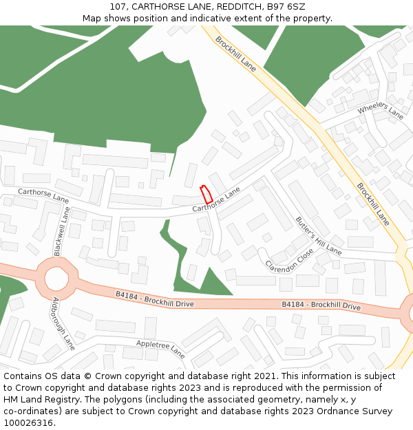 107, CARTHORSE LANE, REDDITCH, B97 6SZ: Location map and indicative extent of plot