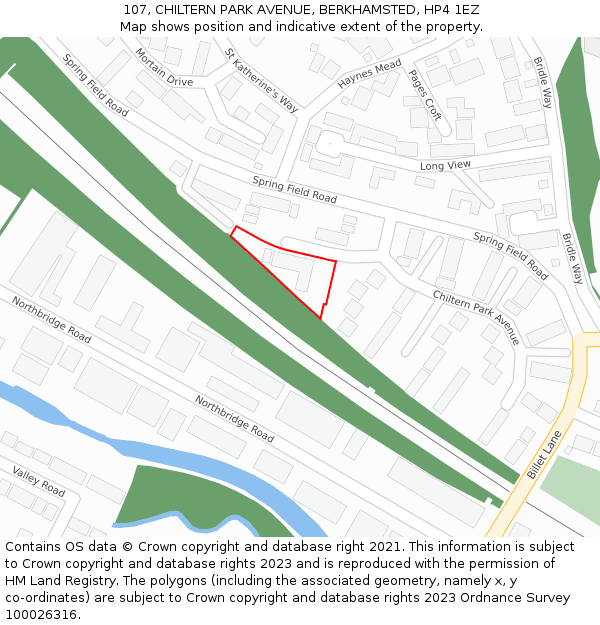 107, CHILTERN PARK AVENUE, BERKHAMSTED, HP4 1EZ: Location map and indicative extent of plot