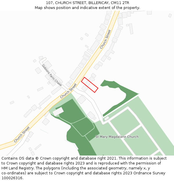 107, CHURCH STREET, BILLERICAY, CM11 2TR: Location map and indicative extent of plot