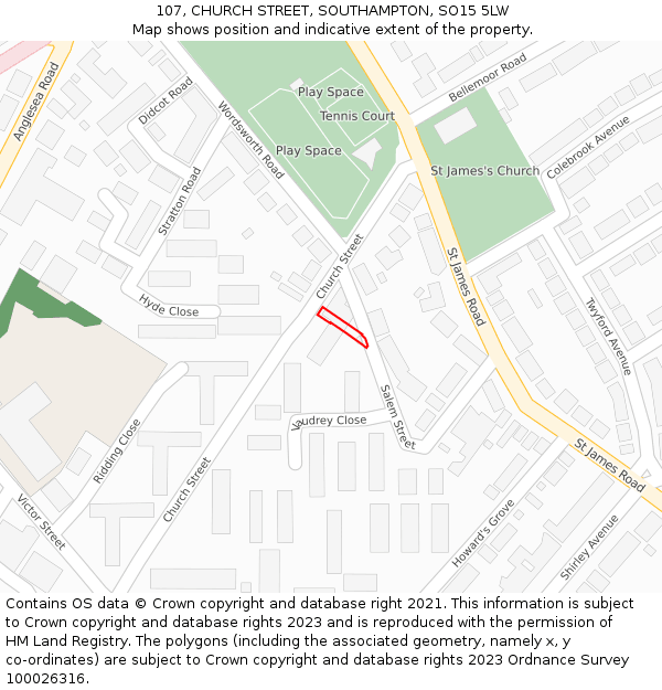 107, CHURCH STREET, SOUTHAMPTON, SO15 5LW: Location map and indicative extent of plot