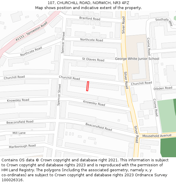 107, CHURCHILL ROAD, NORWICH, NR3 4PZ: Location map and indicative extent of plot