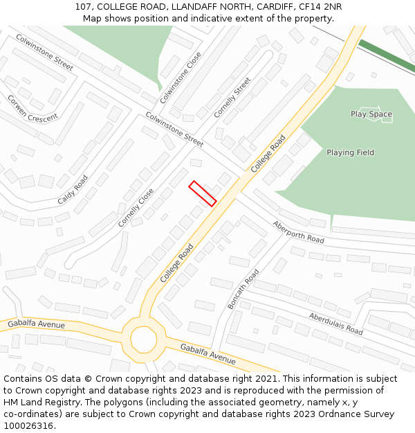 107, COLLEGE ROAD, LLANDAFF NORTH, CARDIFF, CF14 2NR: Location map and indicative extent of plot