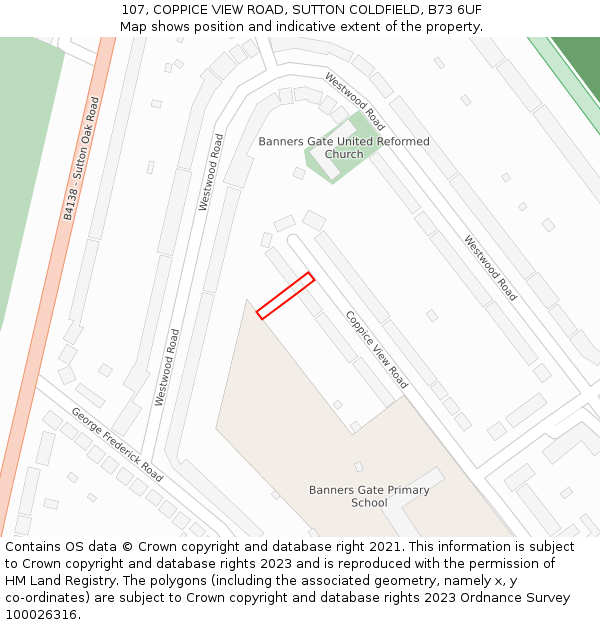 107, COPPICE VIEW ROAD, SUTTON COLDFIELD, B73 6UF: Location map and indicative extent of plot