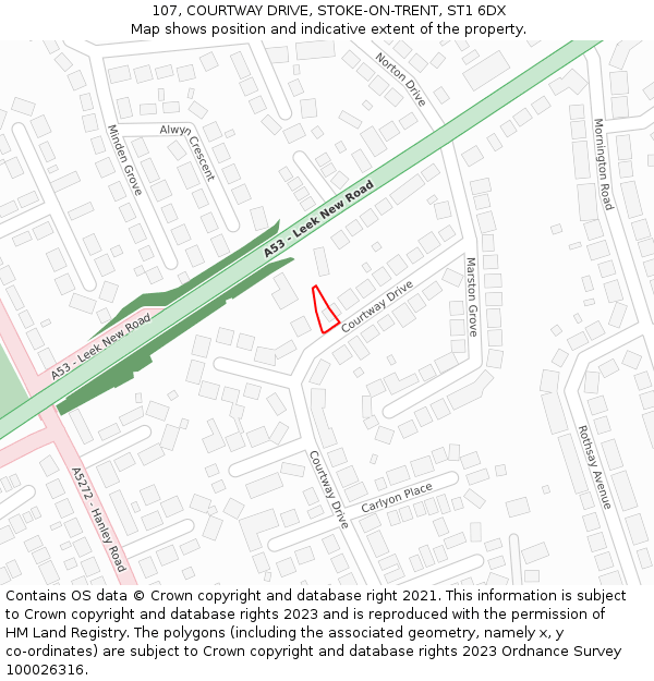 107, COURTWAY DRIVE, STOKE-ON-TRENT, ST1 6DX: Location map and indicative extent of plot