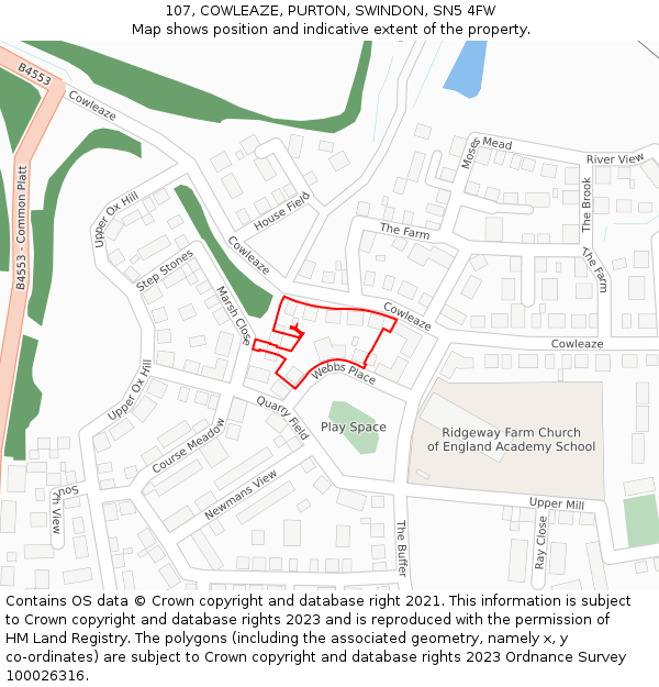107, COWLEAZE, PURTON, SWINDON, SN5 4FW: Location map and indicative extent of plot