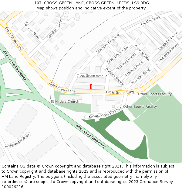 107, CROSS GREEN LANE, CROSS GREEN, LEEDS, LS9 0DG: Location map and indicative extent of plot