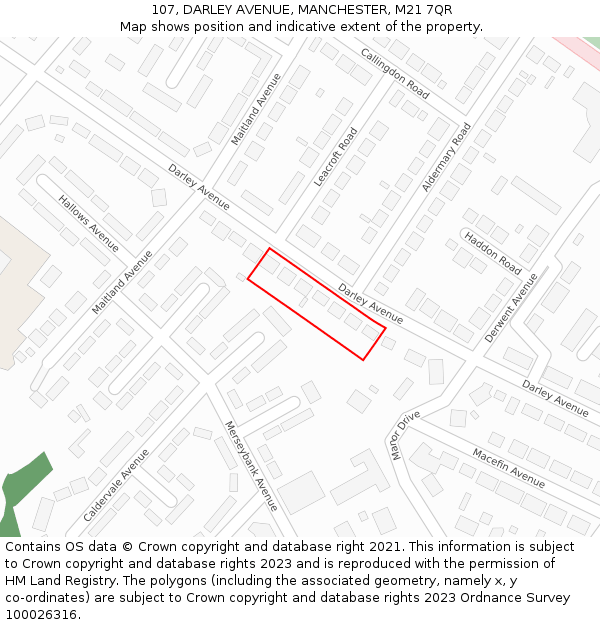 107, DARLEY AVENUE, MANCHESTER, M21 7QR: Location map and indicative extent of plot