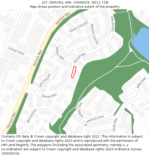 107, DEAVALL WAY, CANNOCK, WS11 7ZB: Location map and indicative extent of plot