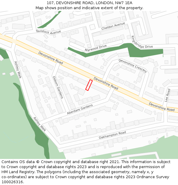 107, DEVONSHIRE ROAD, LONDON, NW7 1EA: Location map and indicative extent of plot