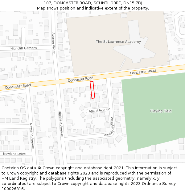 107, DONCASTER ROAD, SCUNTHORPE, DN15 7DJ: Location map and indicative extent of plot