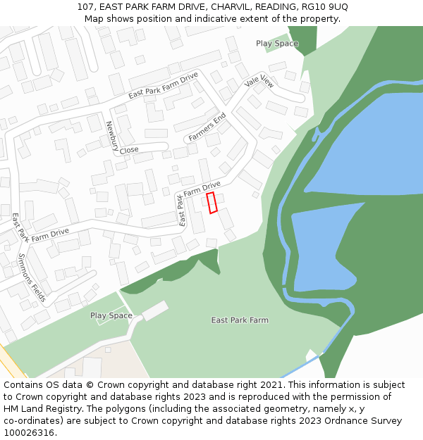 107, EAST PARK FARM DRIVE, CHARVIL, READING, RG10 9UQ: Location map and indicative extent of plot