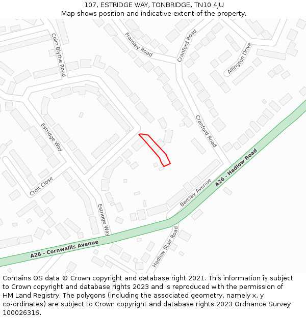 107, ESTRIDGE WAY, TONBRIDGE, TN10 4JU: Location map and indicative extent of plot