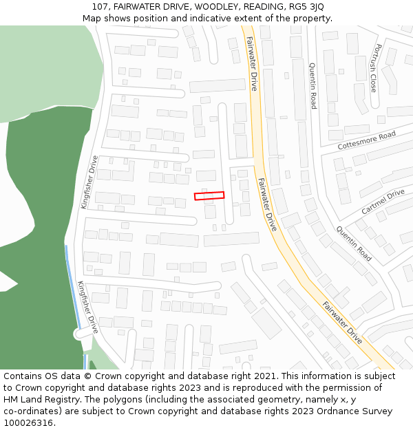 107, FAIRWATER DRIVE, WOODLEY, READING, RG5 3JQ: Location map and indicative extent of plot