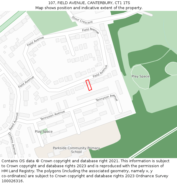 107, FIELD AVENUE, CANTERBURY, CT1 1TS: Location map and indicative extent of plot