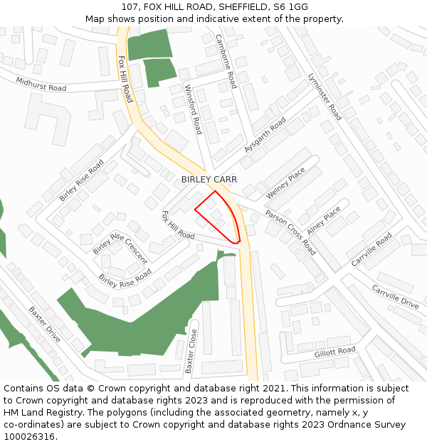 107, FOX HILL ROAD, SHEFFIELD, S6 1GG: Location map and indicative extent of plot