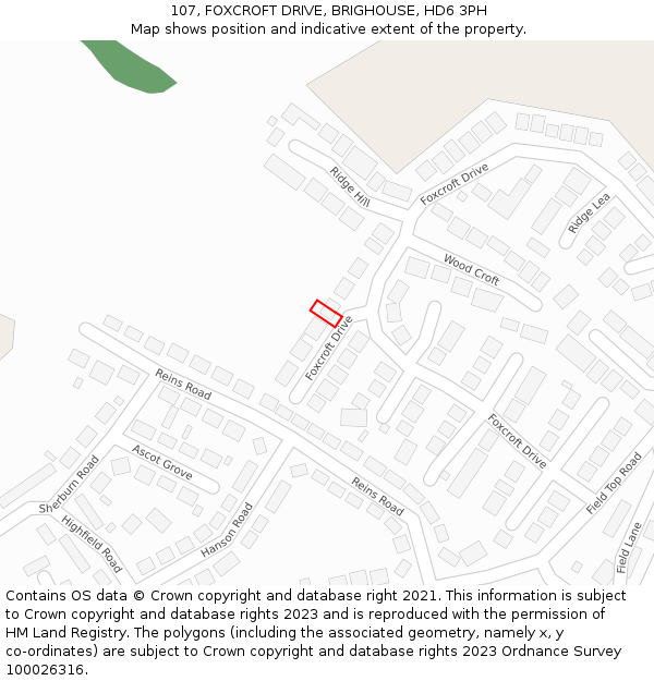 107, FOXCROFT DRIVE, BRIGHOUSE, HD6 3PH: Location map and indicative extent of plot