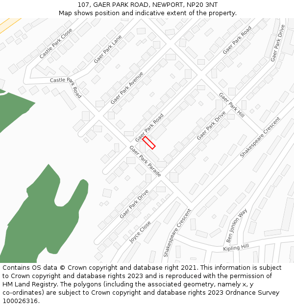 107, GAER PARK ROAD, NEWPORT, NP20 3NT: Location map and indicative extent of plot