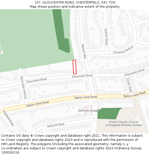 107, GLOUCESTER ROAD, CHESTERFIELD, S41 7DG: Location map and indicative extent of plot