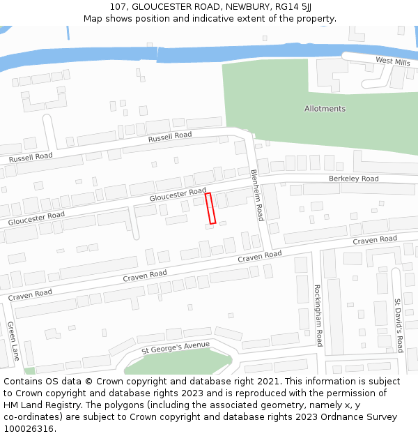 107, GLOUCESTER ROAD, NEWBURY, RG14 5JJ: Location map and indicative extent of plot
