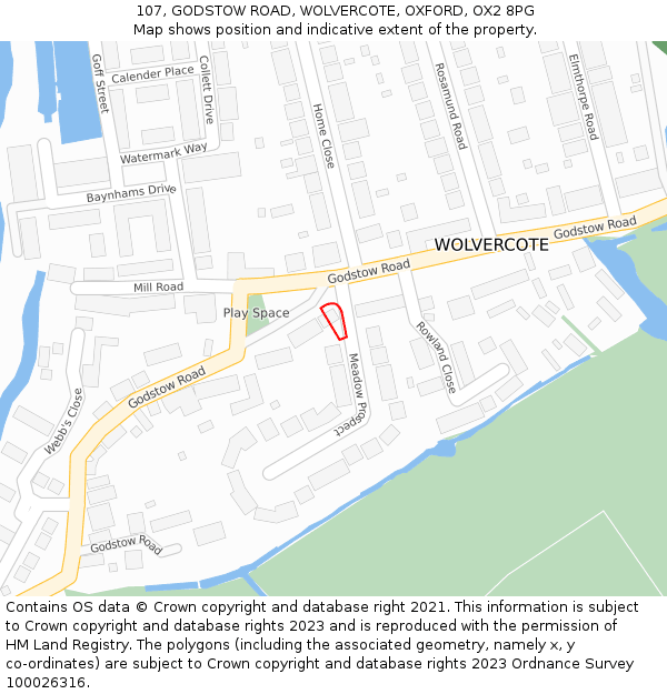 107, GODSTOW ROAD, WOLVERCOTE, OXFORD, OX2 8PG: Location map and indicative extent of plot