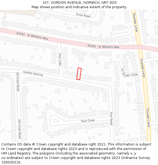 107, GORDON AVENUE, NORWICH, NR7 0DS: Location map and indicative extent of plot