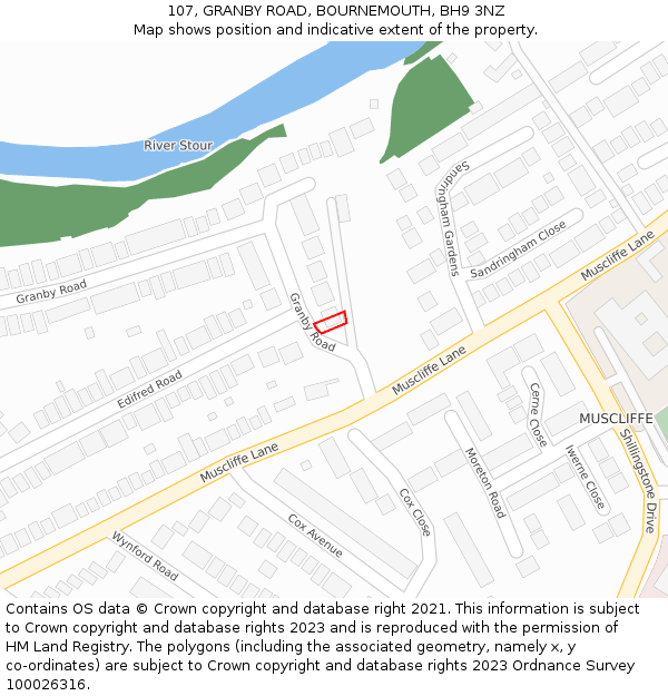107, GRANBY ROAD, BOURNEMOUTH, BH9 3NZ: Location map and indicative extent of plot