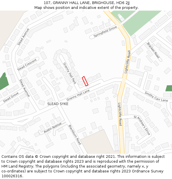 107, GRANNY HALL LANE, BRIGHOUSE, HD6 2JJ: Location map and indicative extent of plot