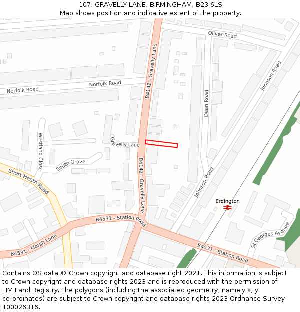 107, GRAVELLY LANE, BIRMINGHAM, B23 6LS: Location map and indicative extent of plot