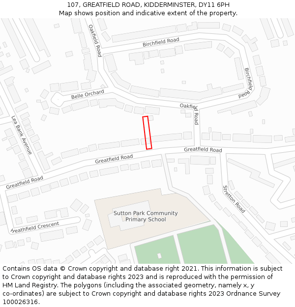 107, GREATFIELD ROAD, KIDDERMINSTER, DY11 6PH: Location map and indicative extent of plot