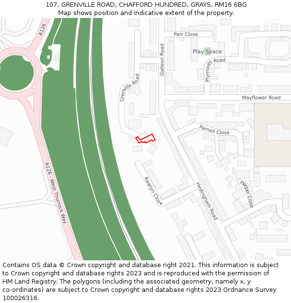 107, GRENVILLE ROAD, CHAFFORD HUNDRED, GRAYS, RM16 6BG: Location map and indicative extent of plot