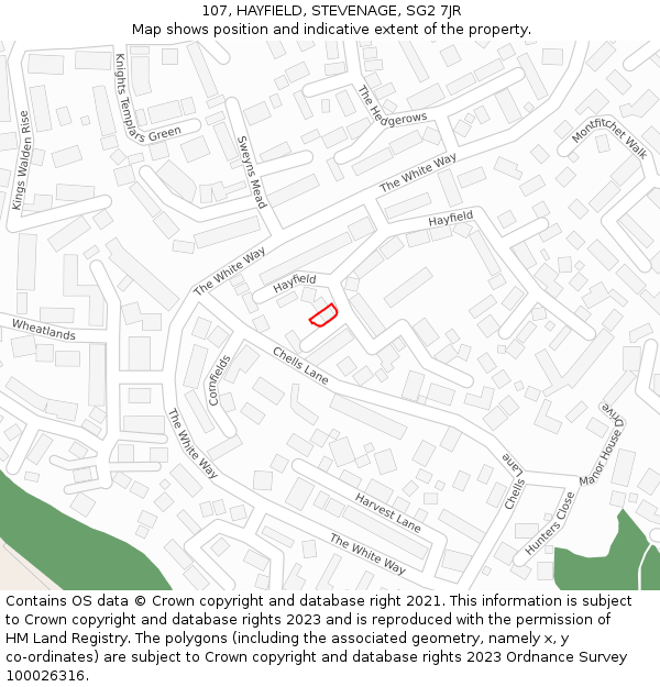 107, HAYFIELD, STEVENAGE, SG2 7JR: Location map and indicative extent of plot