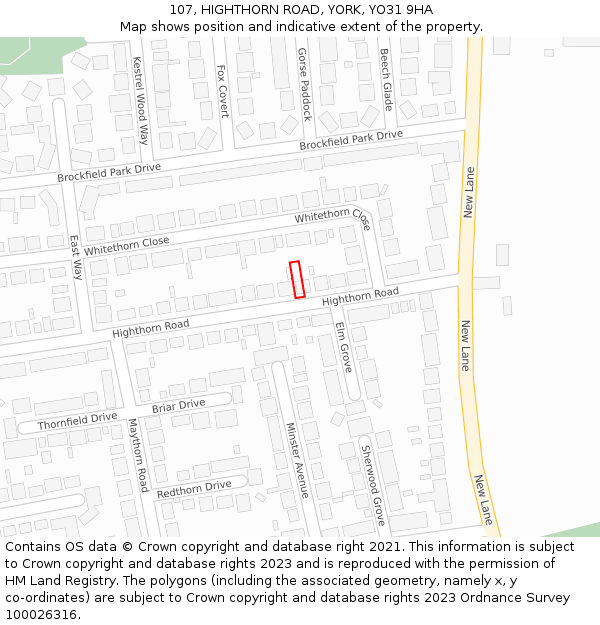 107, HIGHTHORN ROAD, YORK, YO31 9HA: Location map and indicative extent of plot