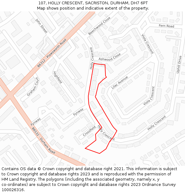 107, HOLLY CRESCENT, SACRISTON, DURHAM, DH7 6PT: Location map and indicative extent of plot