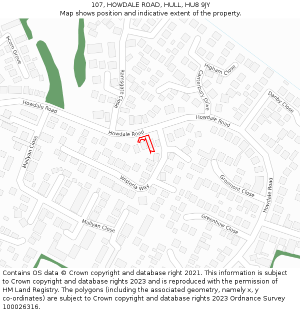 107, HOWDALE ROAD, HULL, HU8 9JY: Location map and indicative extent of plot
