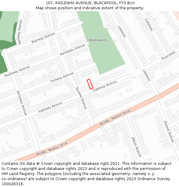 107, INGLEWAY AVENUE, BLACKPOOL, FY3 8LH: Location map and indicative extent of plot