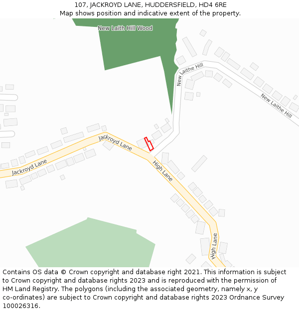 107, JACKROYD LANE, HUDDERSFIELD, HD4 6RE: Location map and indicative extent of plot