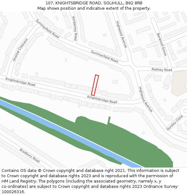 107, KNIGHTSBRIDGE ROAD, SOLIHULL, B92 8RB: Location map and indicative extent of plot