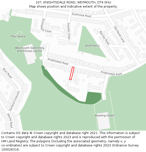 107, KNIGHTSDALE ROAD, WEYMOUTH, DT4 0HU: Location map and indicative extent of plot