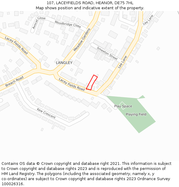 107, LACEYFIELDS ROAD, HEANOR, DE75 7HL: Location map and indicative extent of plot