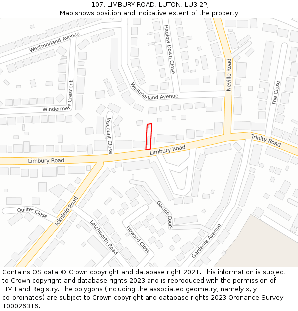 107, LIMBURY ROAD, LUTON, LU3 2PJ: Location map and indicative extent of plot
