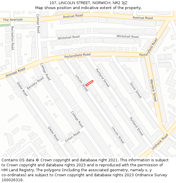 107, LINCOLN STREET, NORWICH, NR2 3JZ: Location map and indicative extent of plot