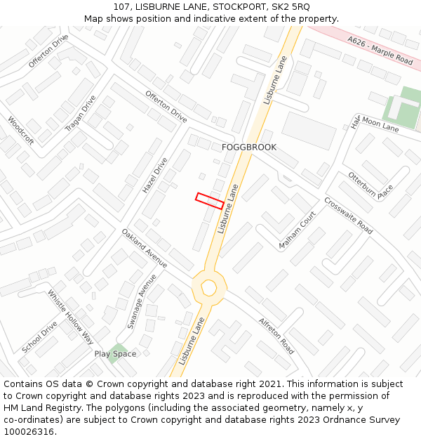107, LISBURNE LANE, STOCKPORT, SK2 5RQ: Location map and indicative extent of plot