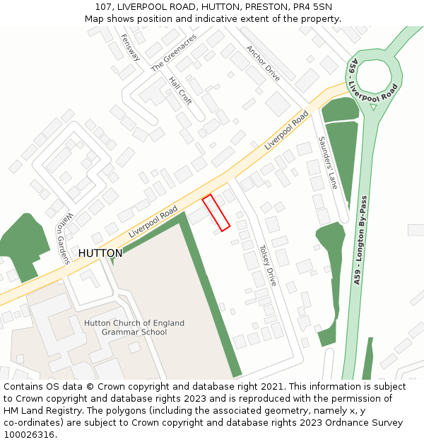 107, LIVERPOOL ROAD, HUTTON, PRESTON, PR4 5SN: Location map and indicative extent of plot