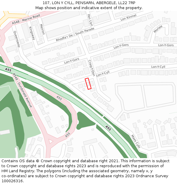 107, LON Y CYLL, PENSARN, ABERGELE, LL22 7RP: Location map and indicative extent of plot