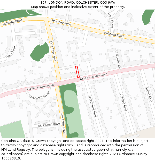 107, LONDON ROAD, COLCHESTER, CO3 9AW: Location map and indicative extent of plot